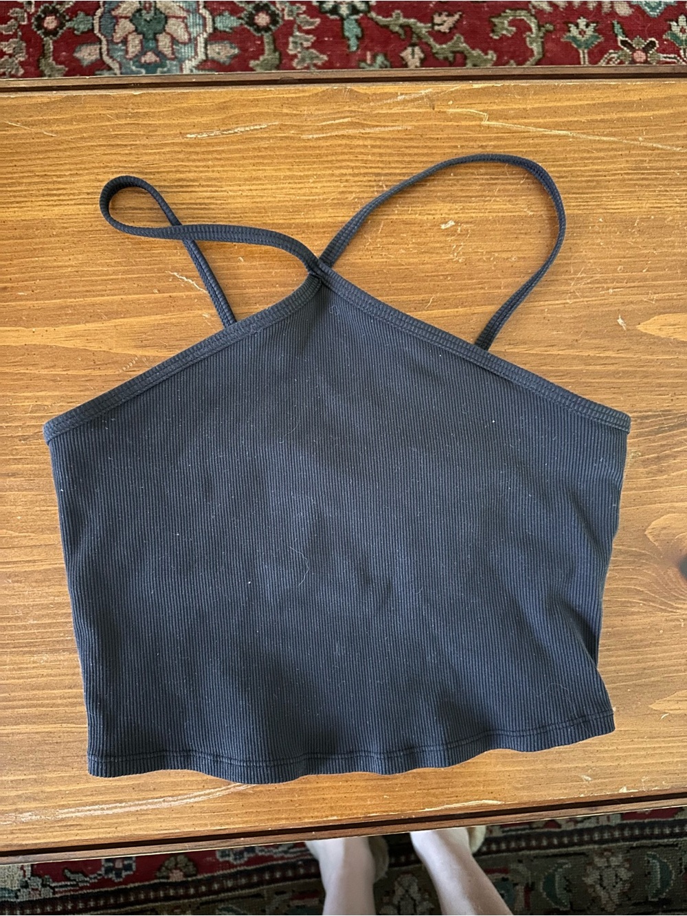 ALO Yoga Black Ribbed Strappy Crop Tank
